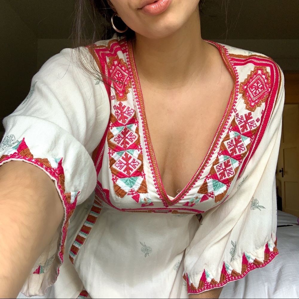 BOHO FREE PEOPLE EMBROIDERED MINI DRESS